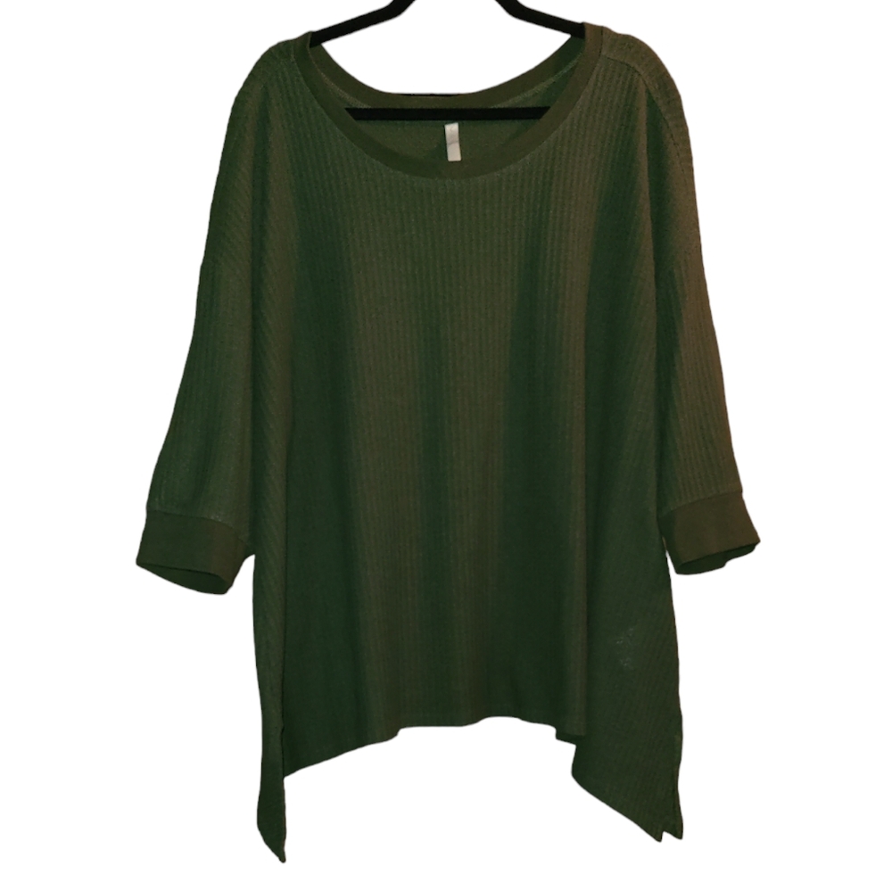 Olive Green 3/4 Sleeve Plus Sz 3X Women's Pullover Sweater